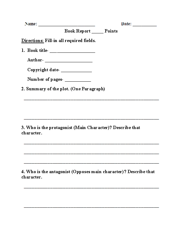 Two Page Book Report Worksheet