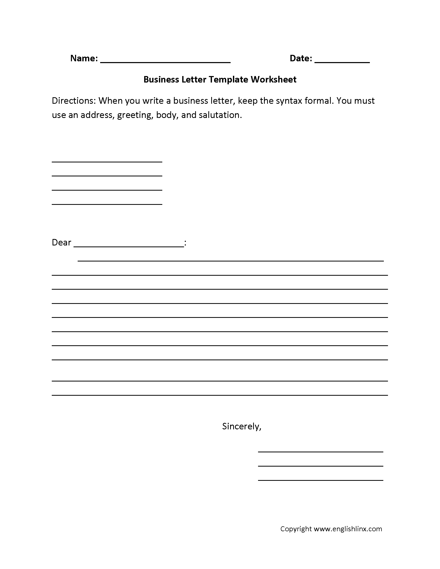 Business Letter Writing Worksheets