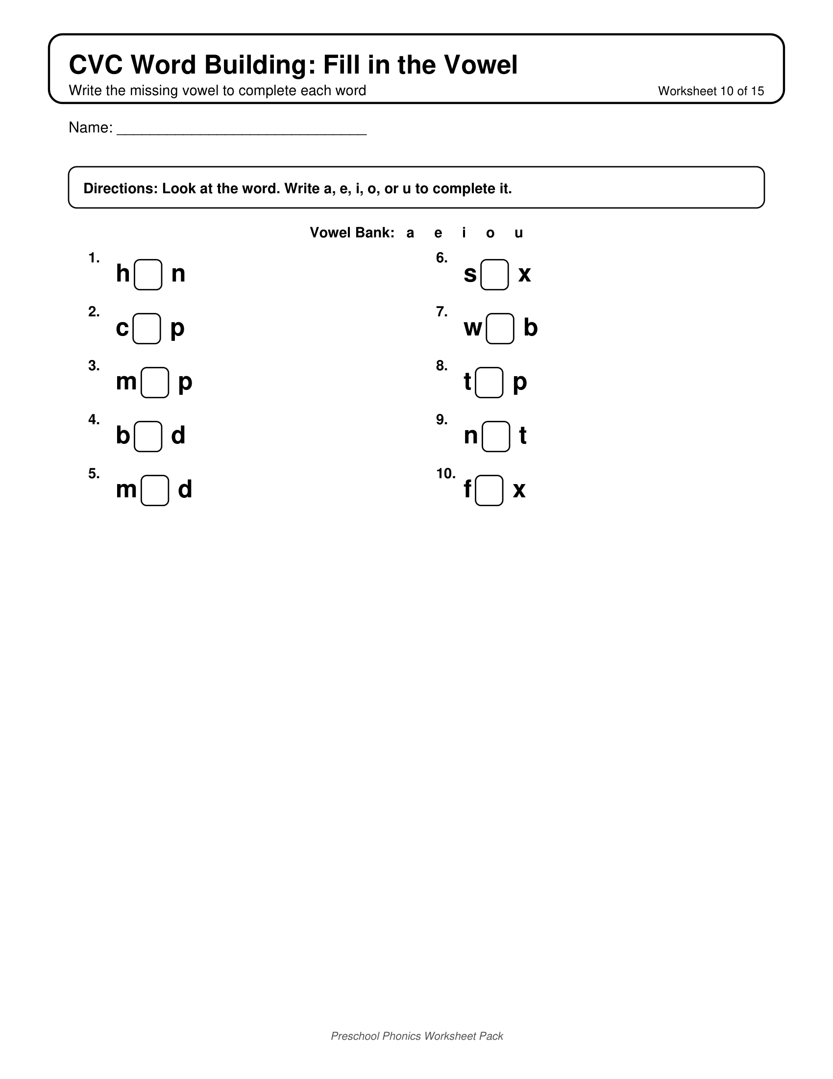 CVC Word List Preschool Phonics Worksheets for Preschool