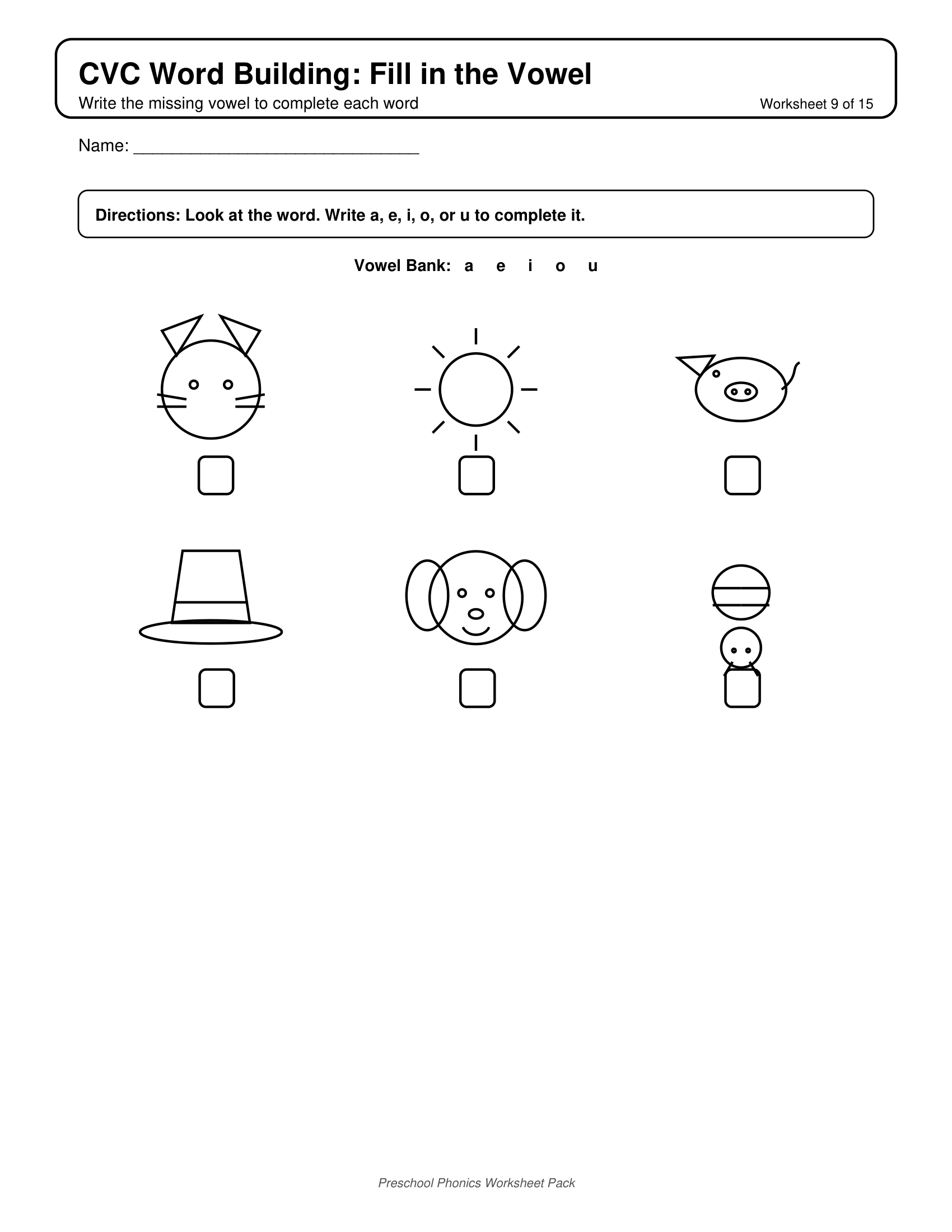 CVC Word Building Pictures Phonics Worksheets for Preschool