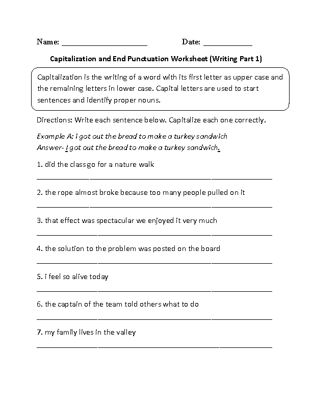 Capitalization Worksheets Capitalization And End Punctuation Worksheet