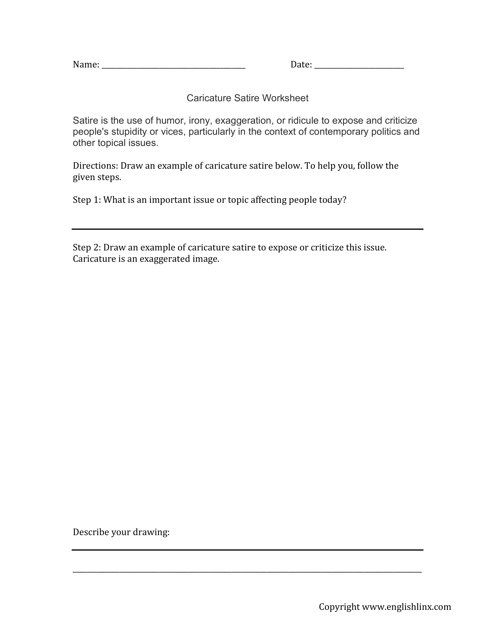 Caricature Satire Worksheets