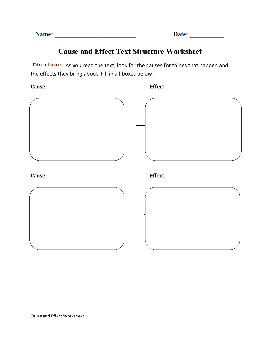 Cause and Effect Text Structure Worksheets