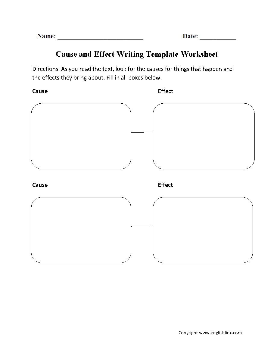 Cause and Effect Writing Template Worksheets