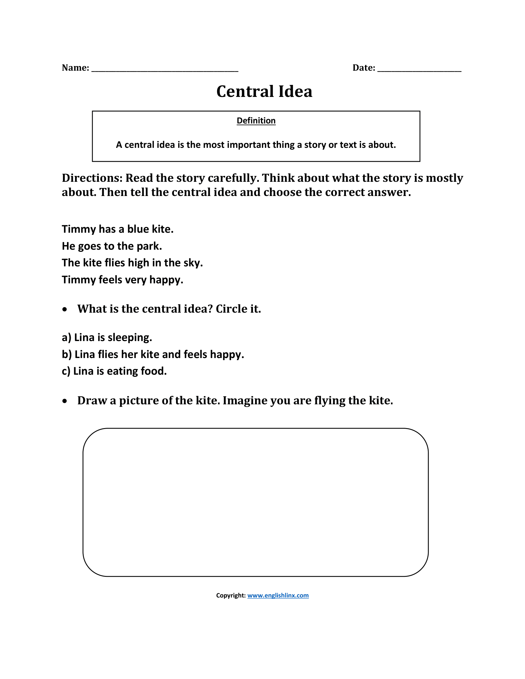 Central Idea Central Idea Worksheets