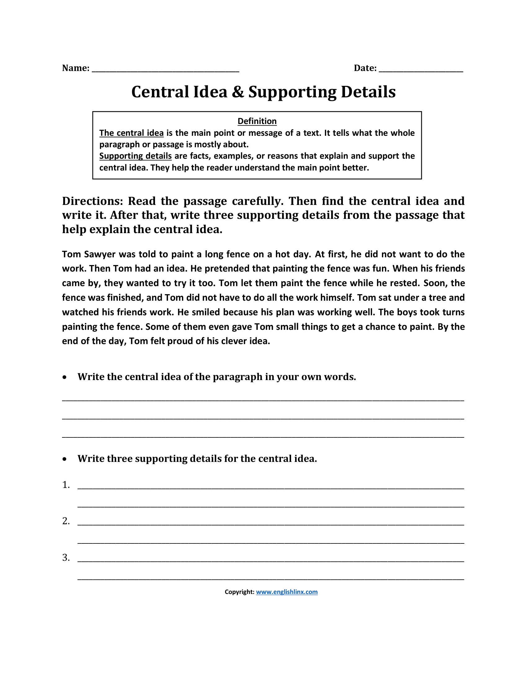 Central Idea and Supporting Details