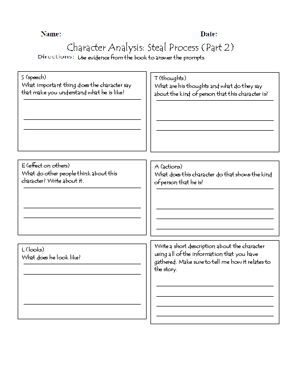 Character Analysis Worksheet 3rd Grade