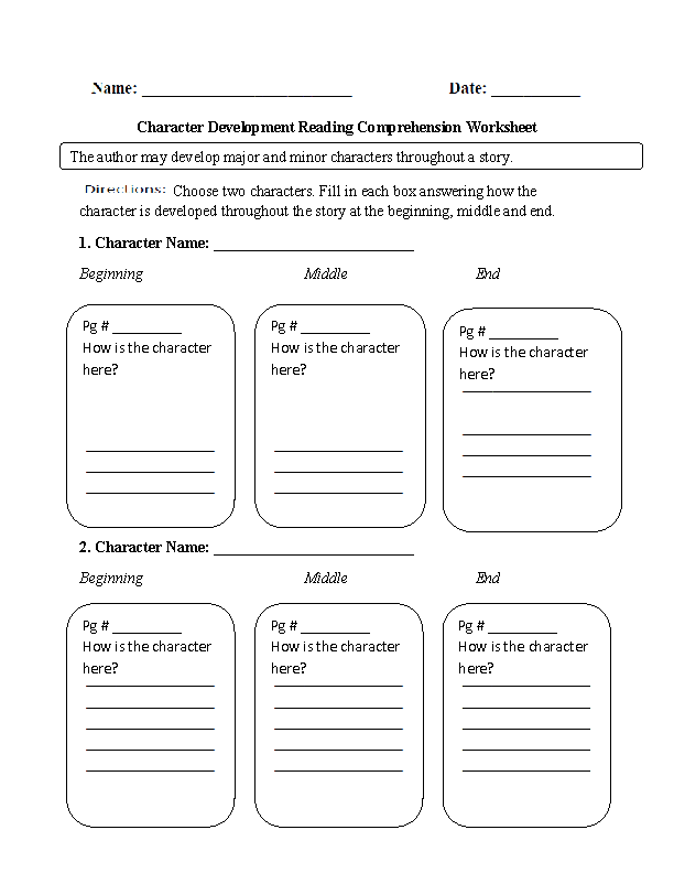 Character Development Reading Comprehension Worksheets