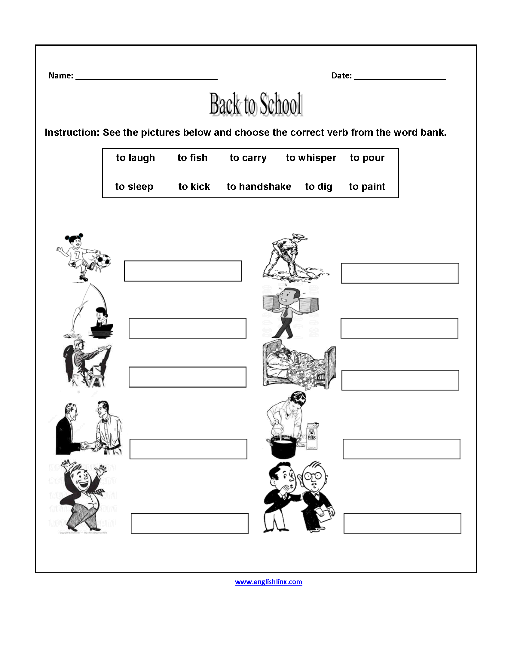 Choose the Verbs Back to School Worksheets