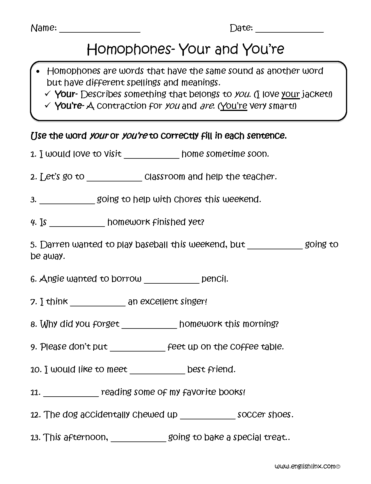 Homophones Quiz For Grade 3
