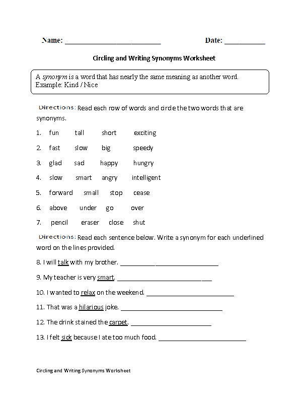 Synonym Worksheet 3