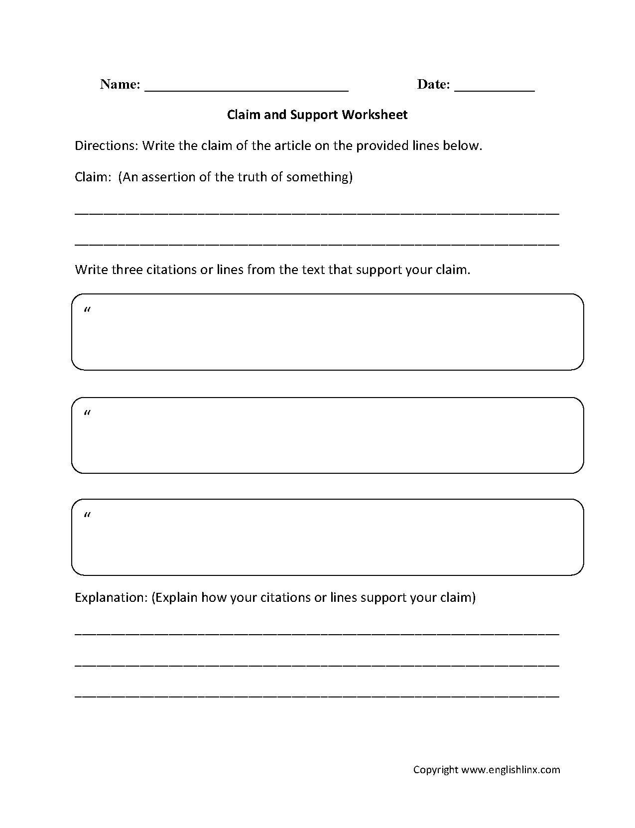 Claim and Support Reading Comprehension Worksheets