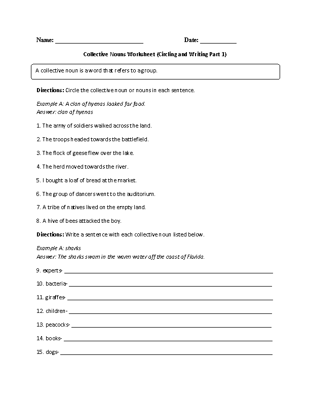 Learning Collective Nouns Worksheet