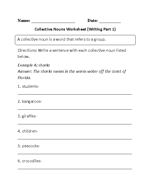Writing Collective Nouns Worksheet
