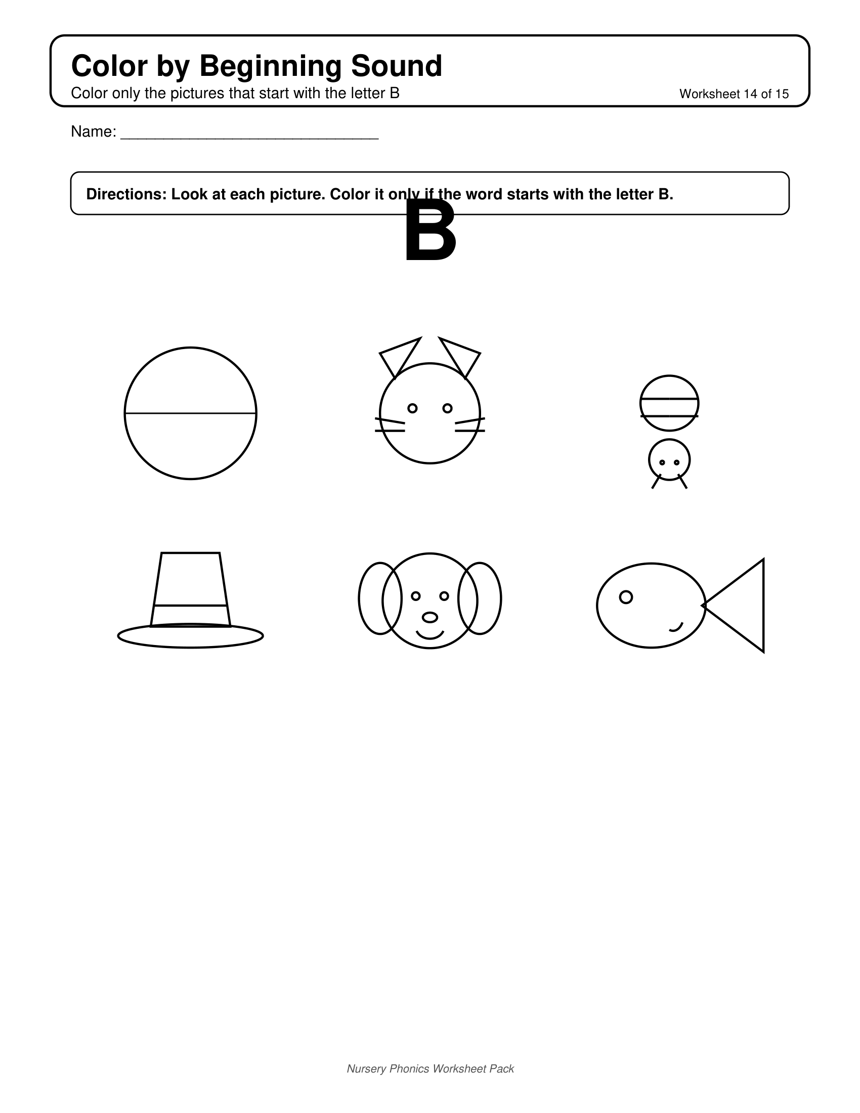 Color Beginning Sound Phonics Worksheets for Nursery