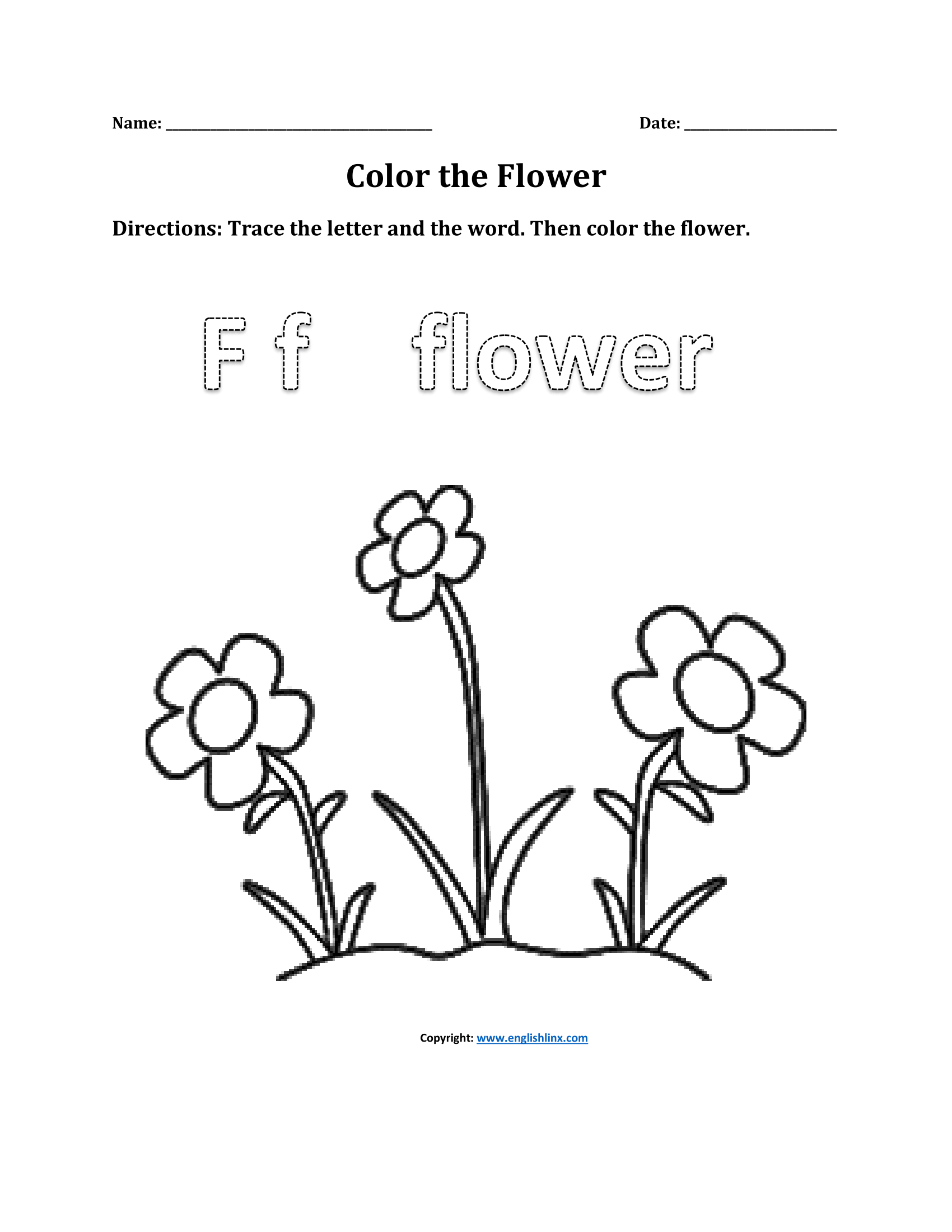 Color the Flower Phonics Worksheets for Nursery