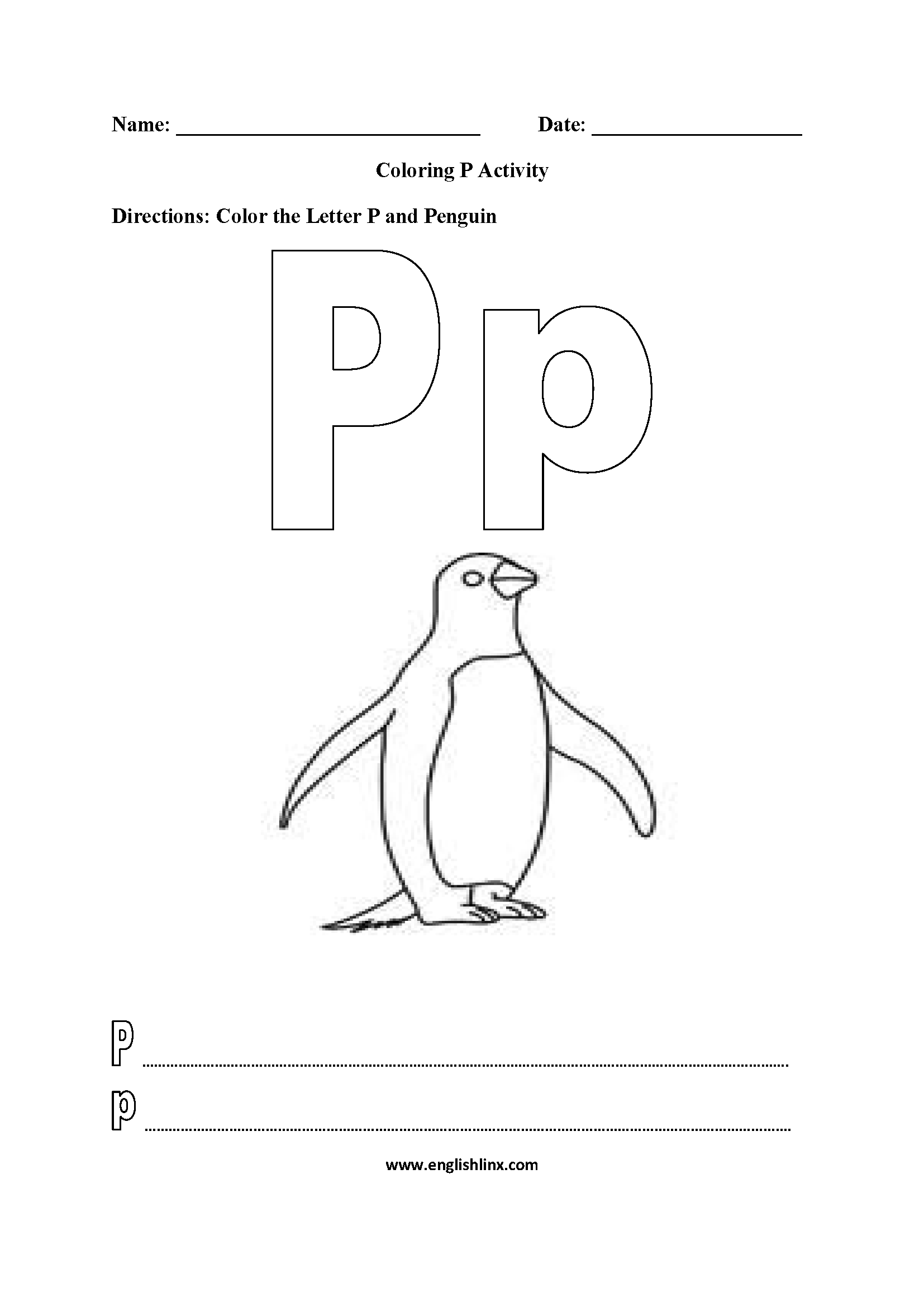 Letter P Alphabet Coloring Pages Worksheets