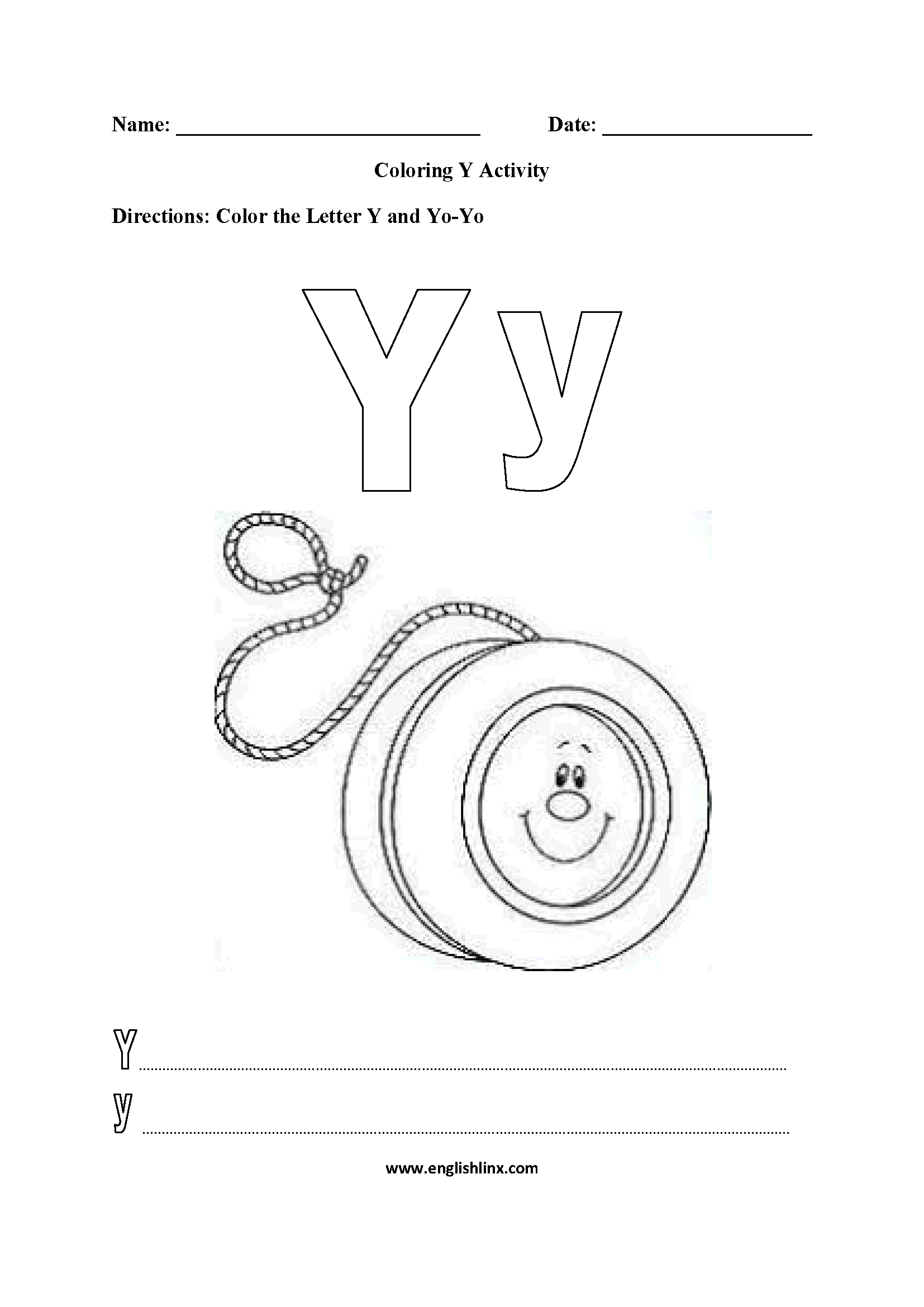 Letter Y Alphabet Coloring Pages Worksheets