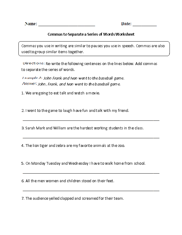 Englishlinx Commas Worksheets