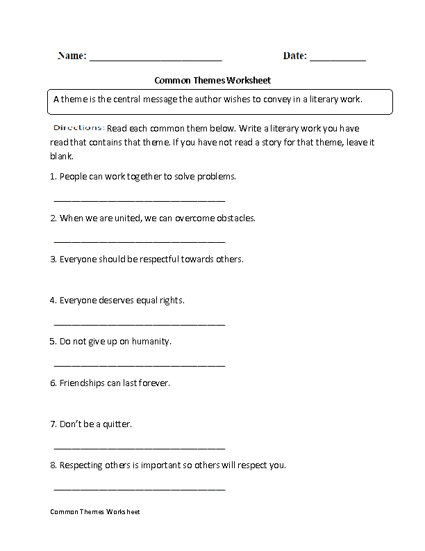 Common Themes Worksheet
