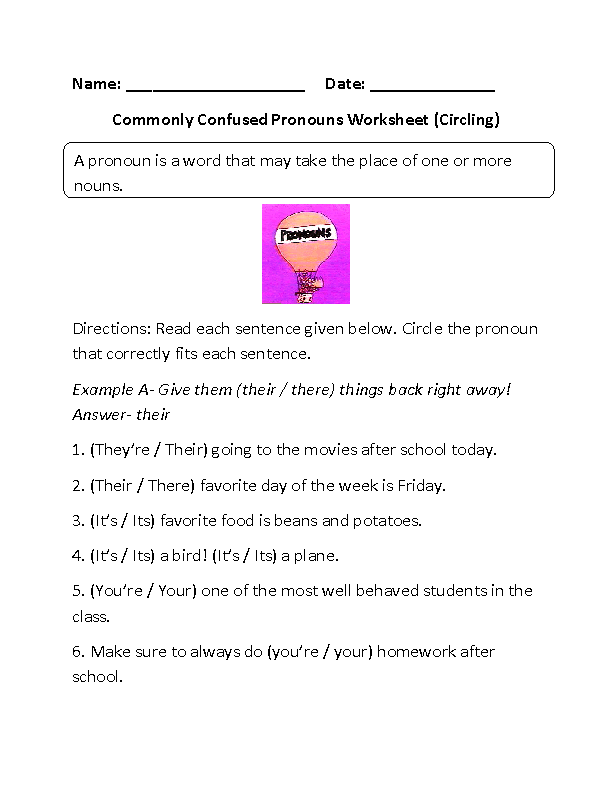 Commonly Confused Pronouns Worksheet