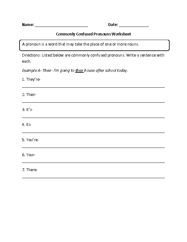 Writing Commonly Confused Pronouns Worksheet