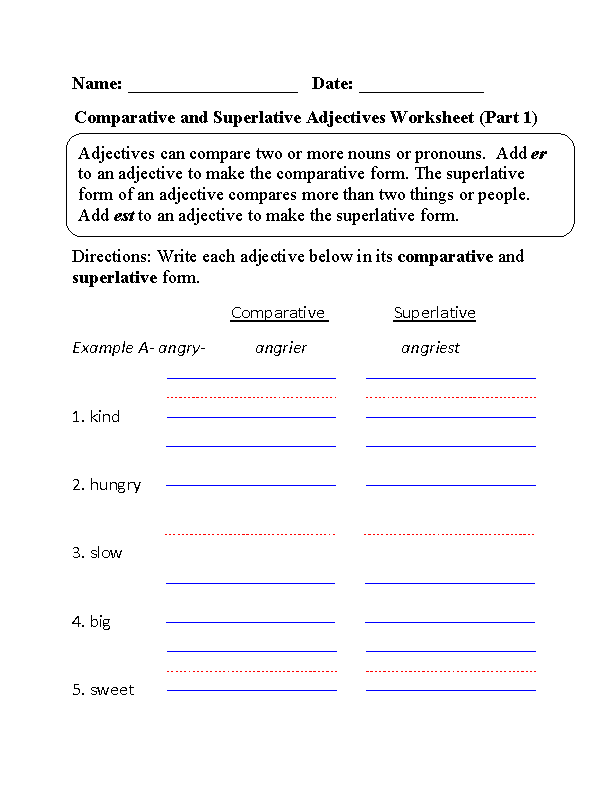 Comparative And Superlative Of Adjectives Worksheets