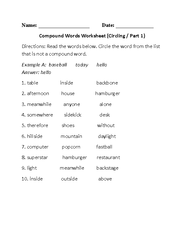 Circling Compound Words Worksheet