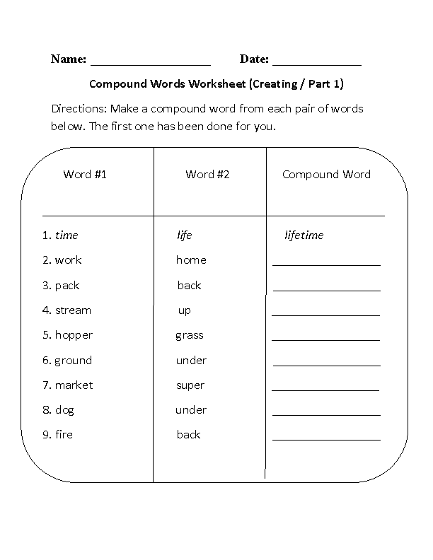 Creating Compound Words Worksheet Part 1