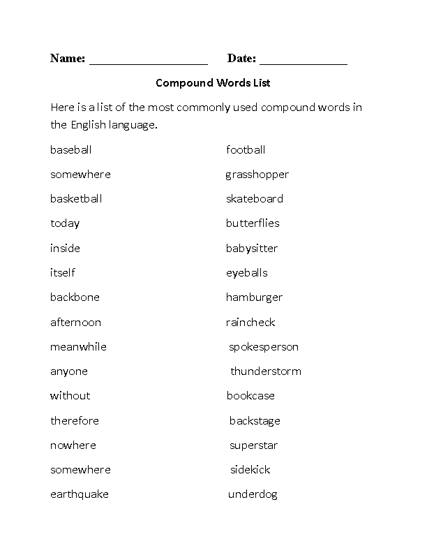 Compound Words List