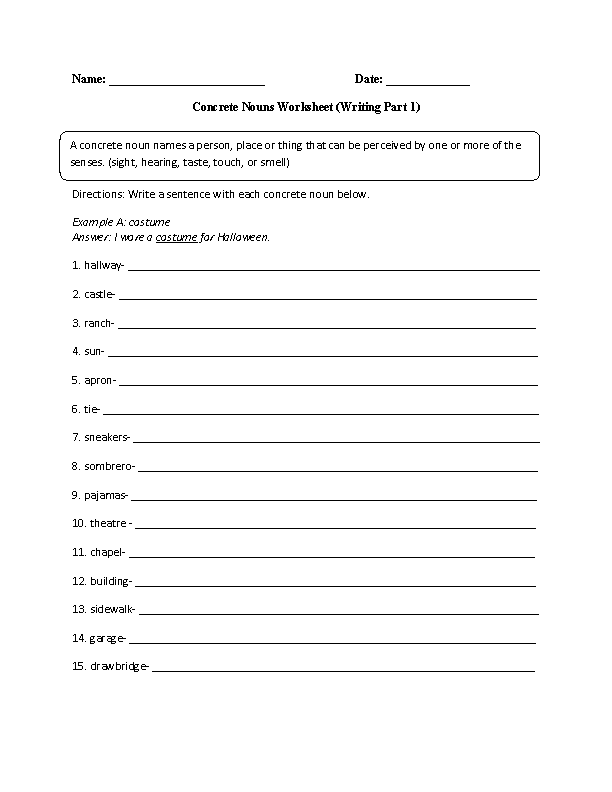 Worksheets For Concrete Nouns