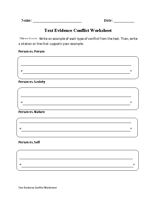 Text Evidence Worksheets | Conflict Text Evidence Worksheets