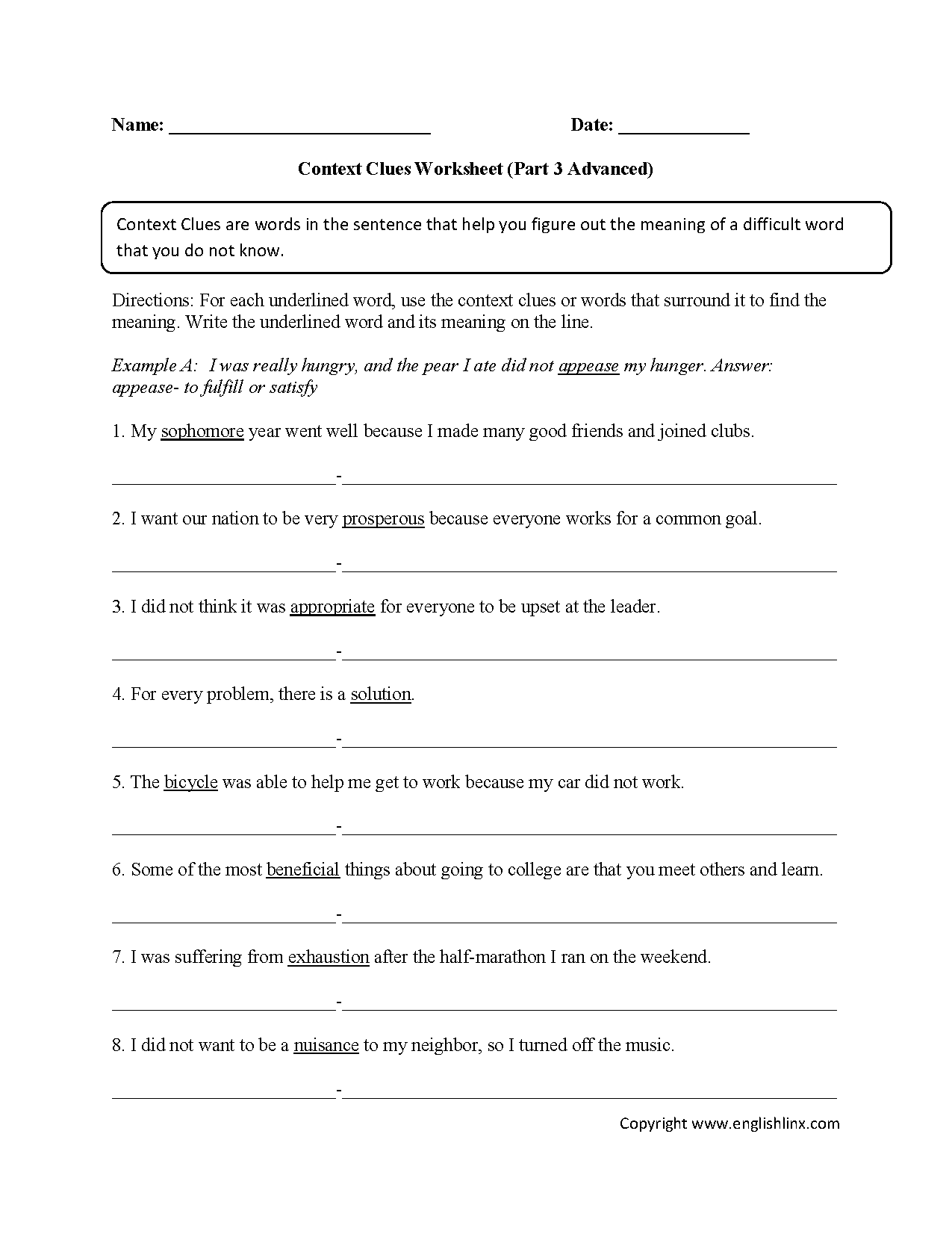 Context Clues Worksheets Part 3 Advanced