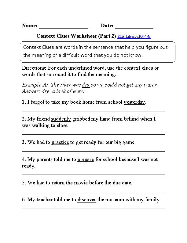 Context Clues 2 ELA-Literacy.RF.4.4c Reading Foundational Skills Worksheet