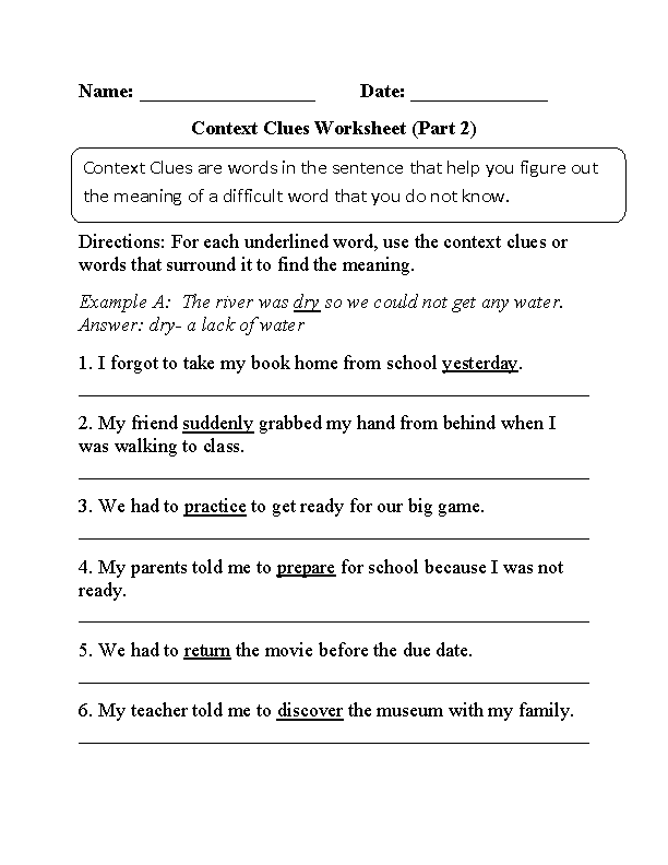 Context Clues Worksheets Part 2 Beginner