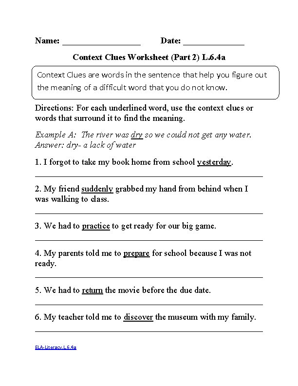 Context Clues Worksheet 2 ELA-Literacy.L.6.4a Language Worksheet