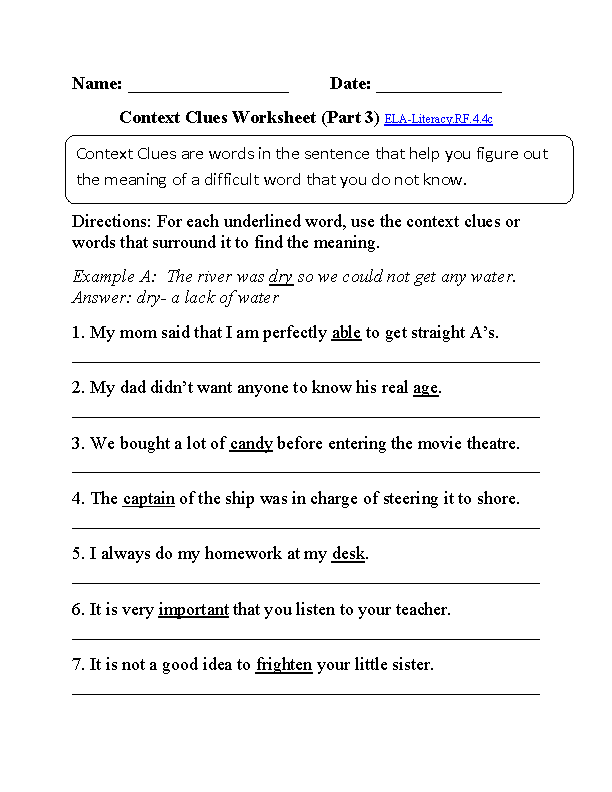 Context Clues 3 ELA-Literacy.RF.4.4c Reading Foundational Skills Worksheet