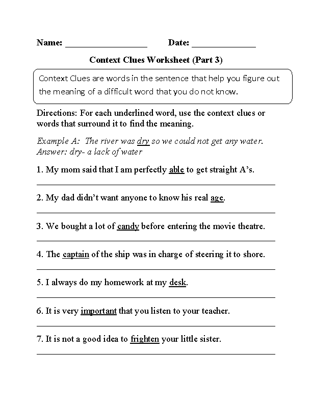 Context Clues Worksheets Part 3 Beginner