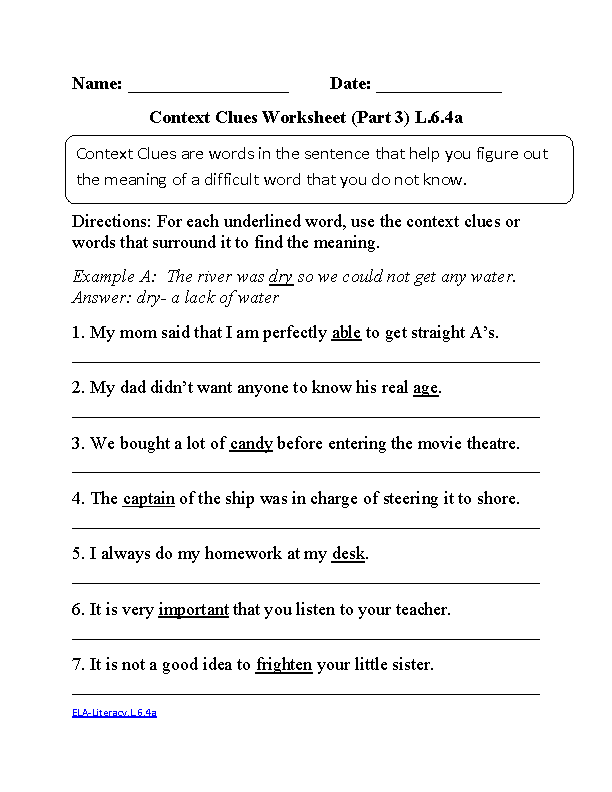 Context Clues Worksheet 3 ELA-Literacy.L.6.4a Language Worksheet