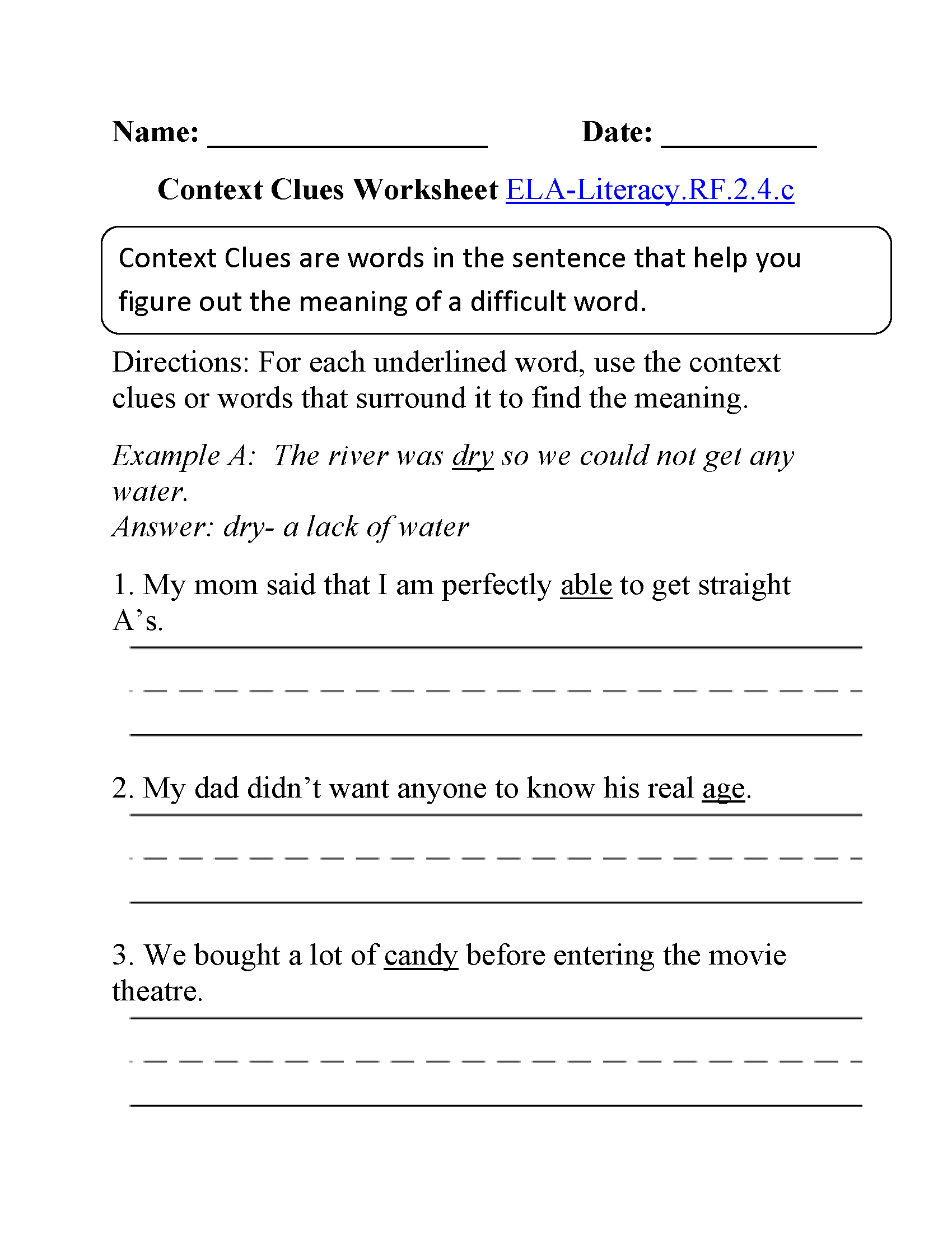 Context Clues Worksheet 2.4