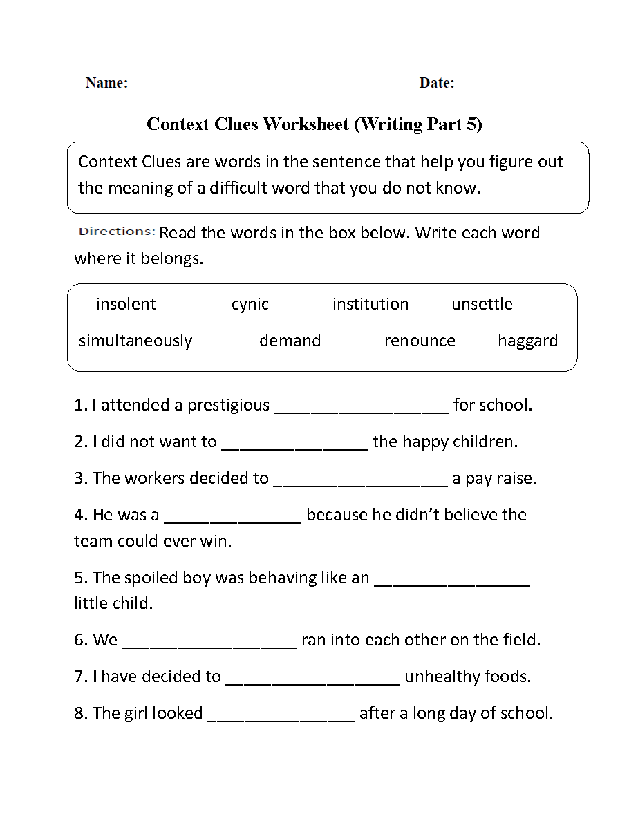 Englishlinx.com | Context Clues Worksheets