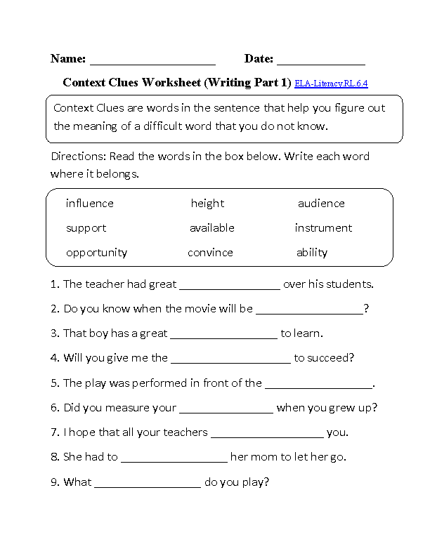 6th Grade Common Core | Reading Literature Worksheets