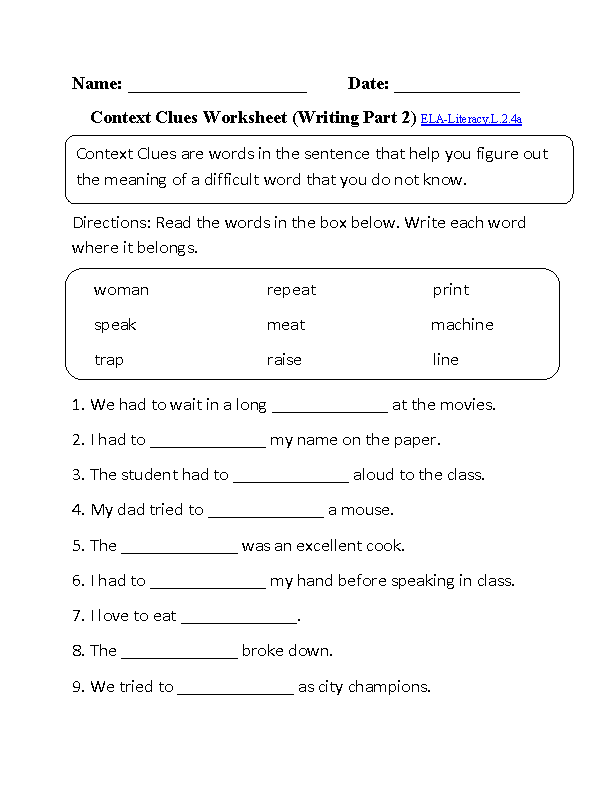 Context Clues Worksheet 2.4