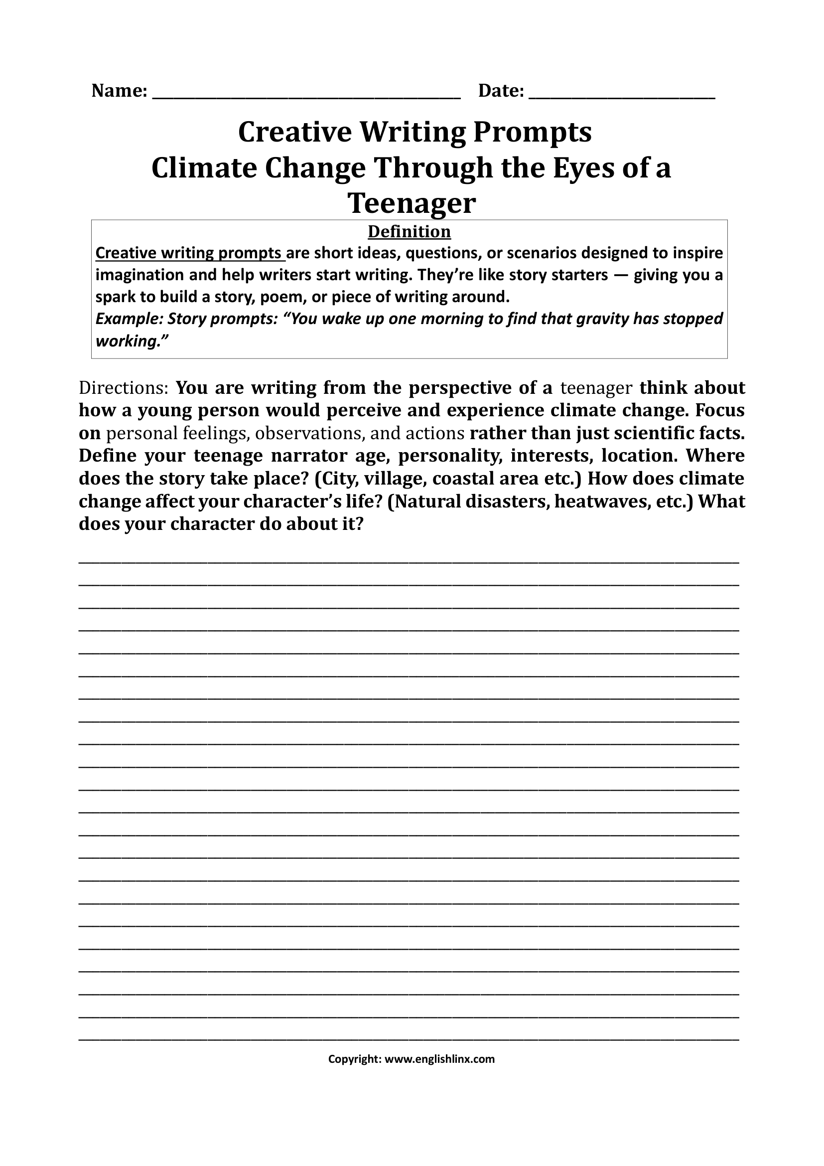 Climate Change Creative Writing Worksheets
