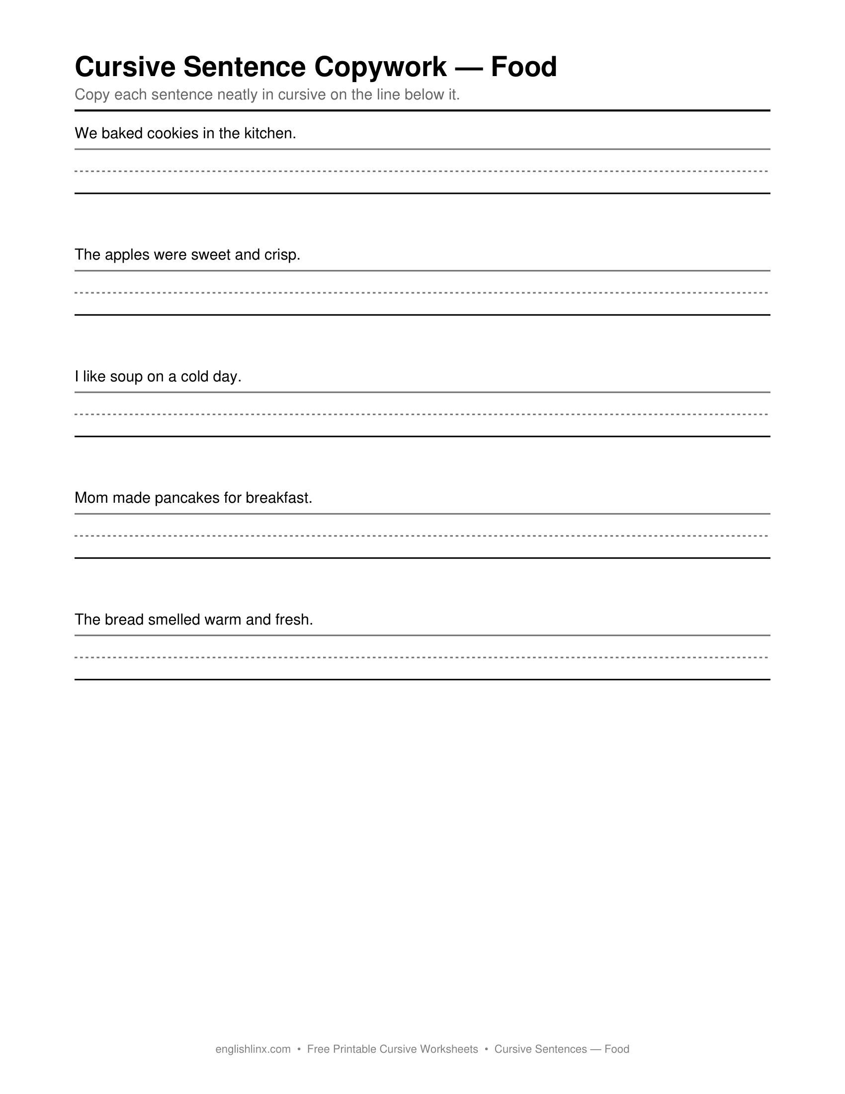 Food Cursive Writing Worksheets