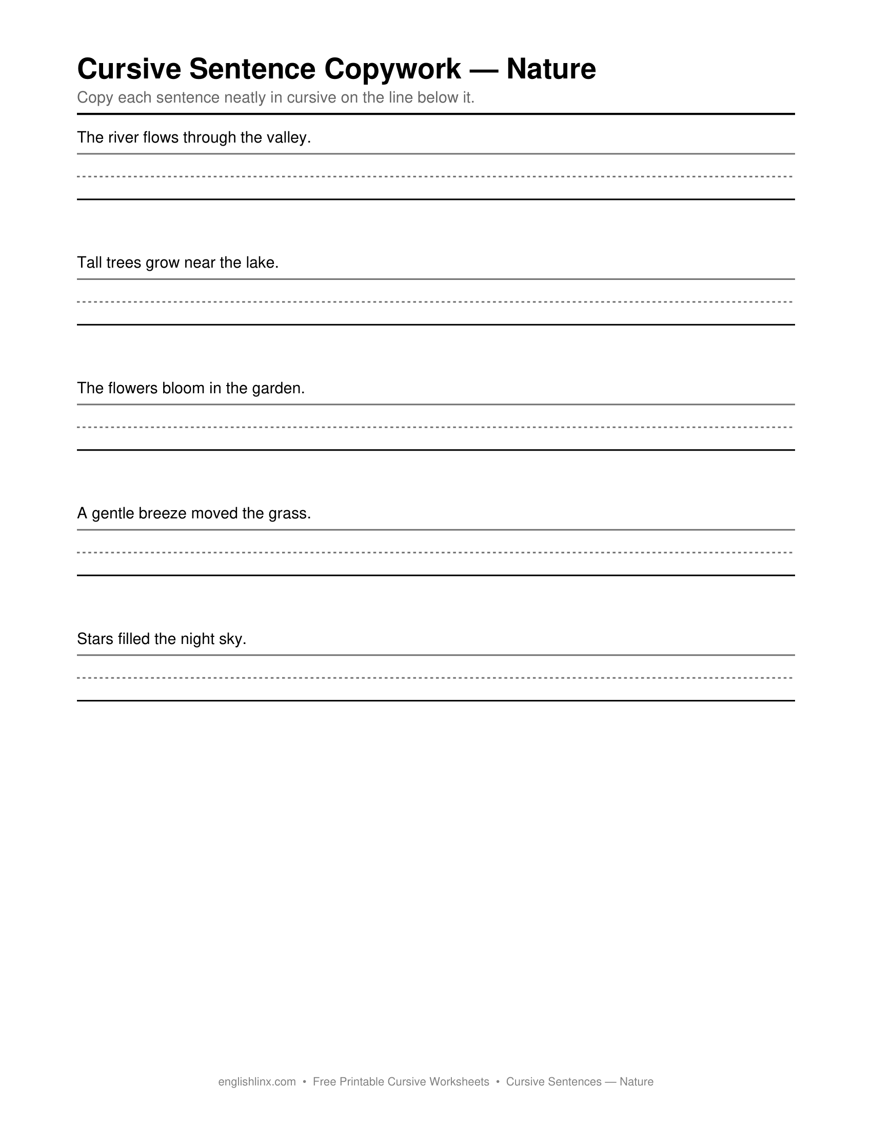 Nature Cursive Writing Worksheets
