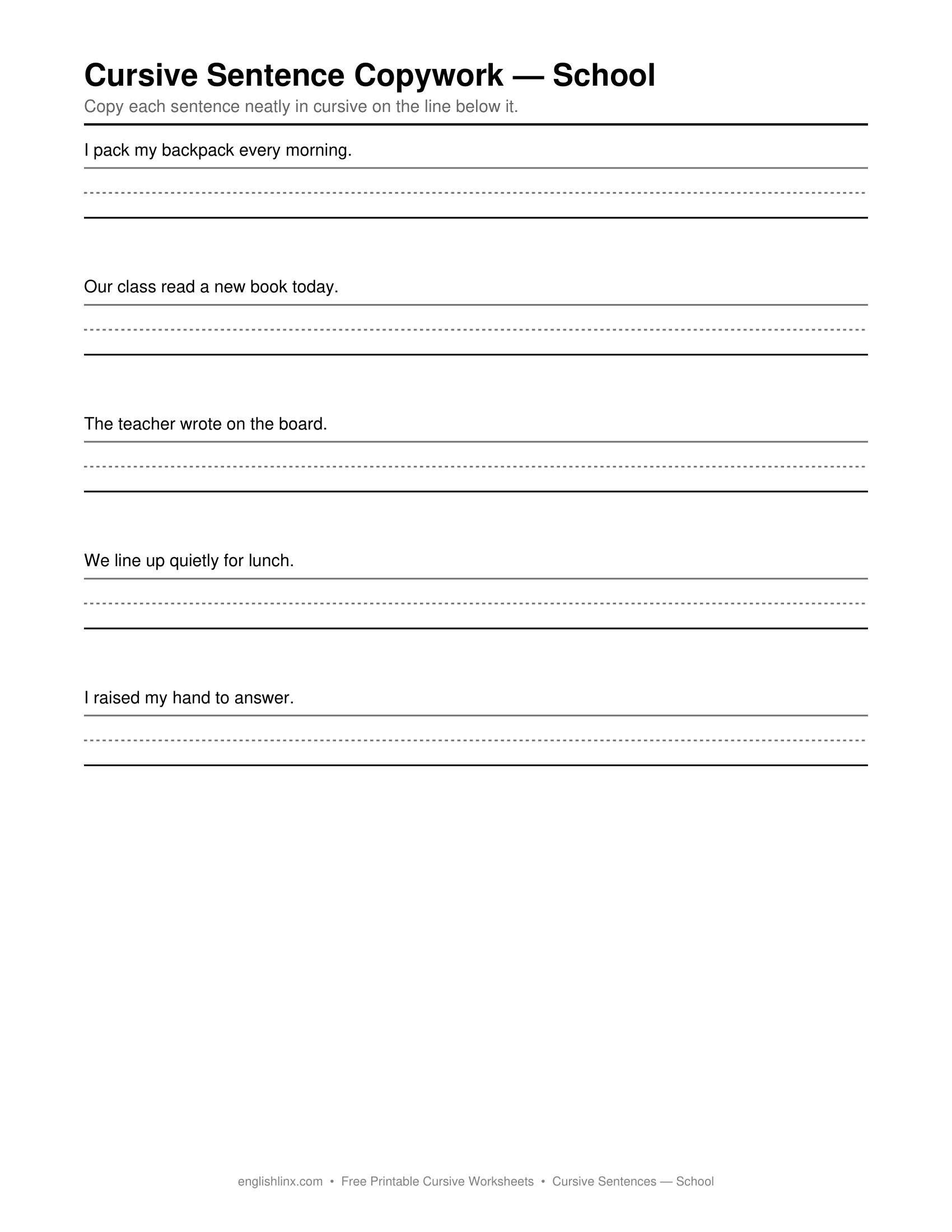 School Cursive Writing Worksheets