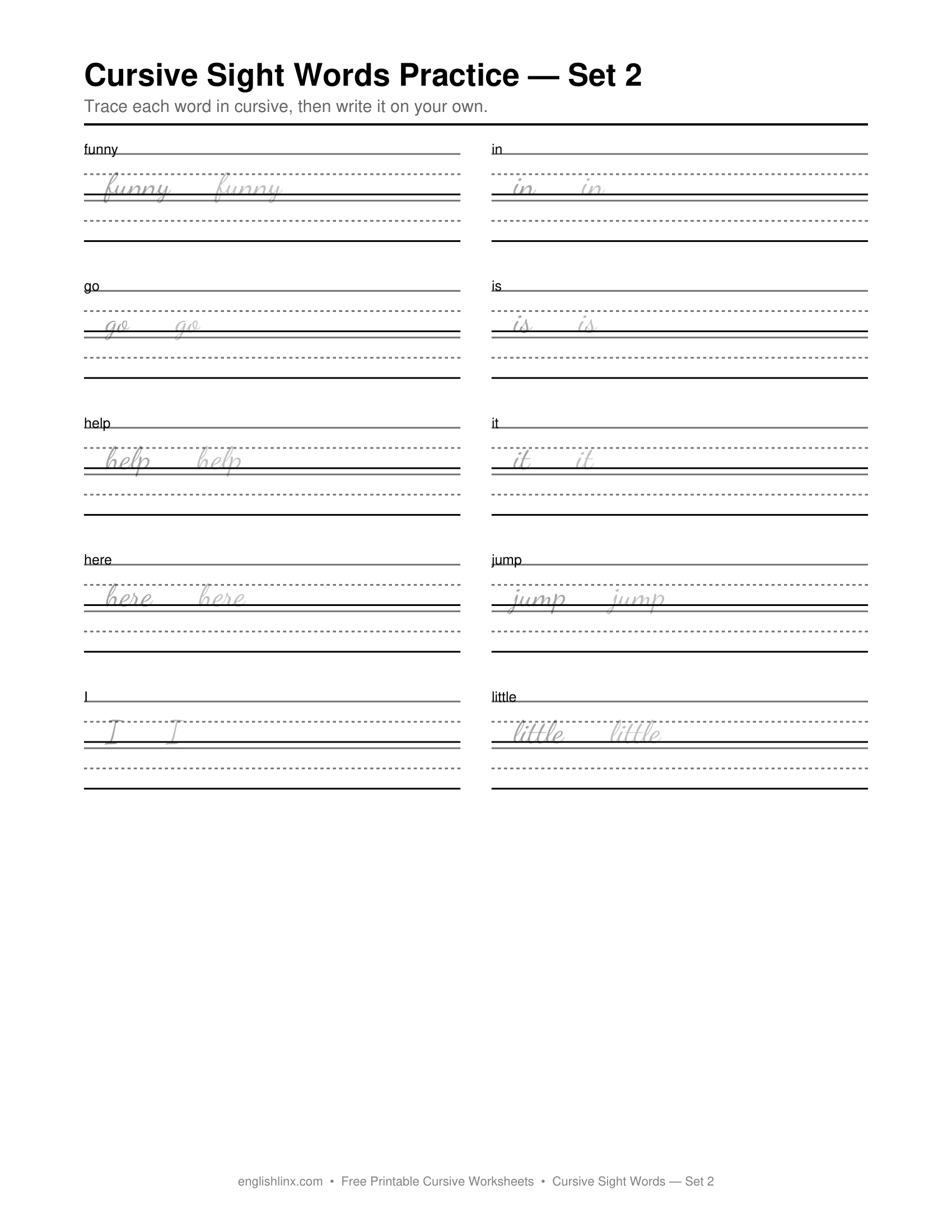 Practice Set 2 Cursive Writing Worksheets
