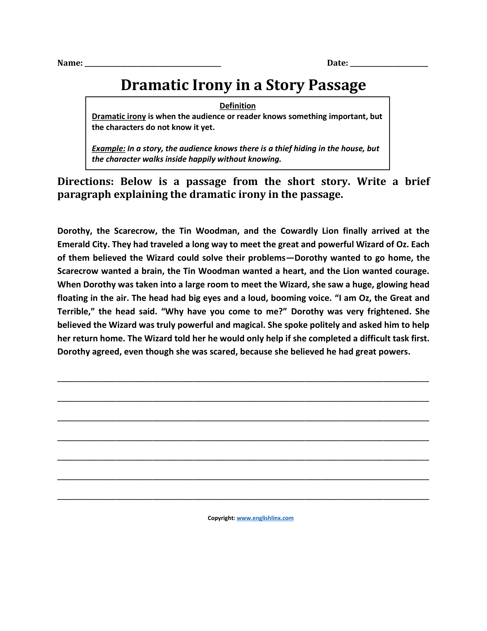 Dramatic Irony Worksheets