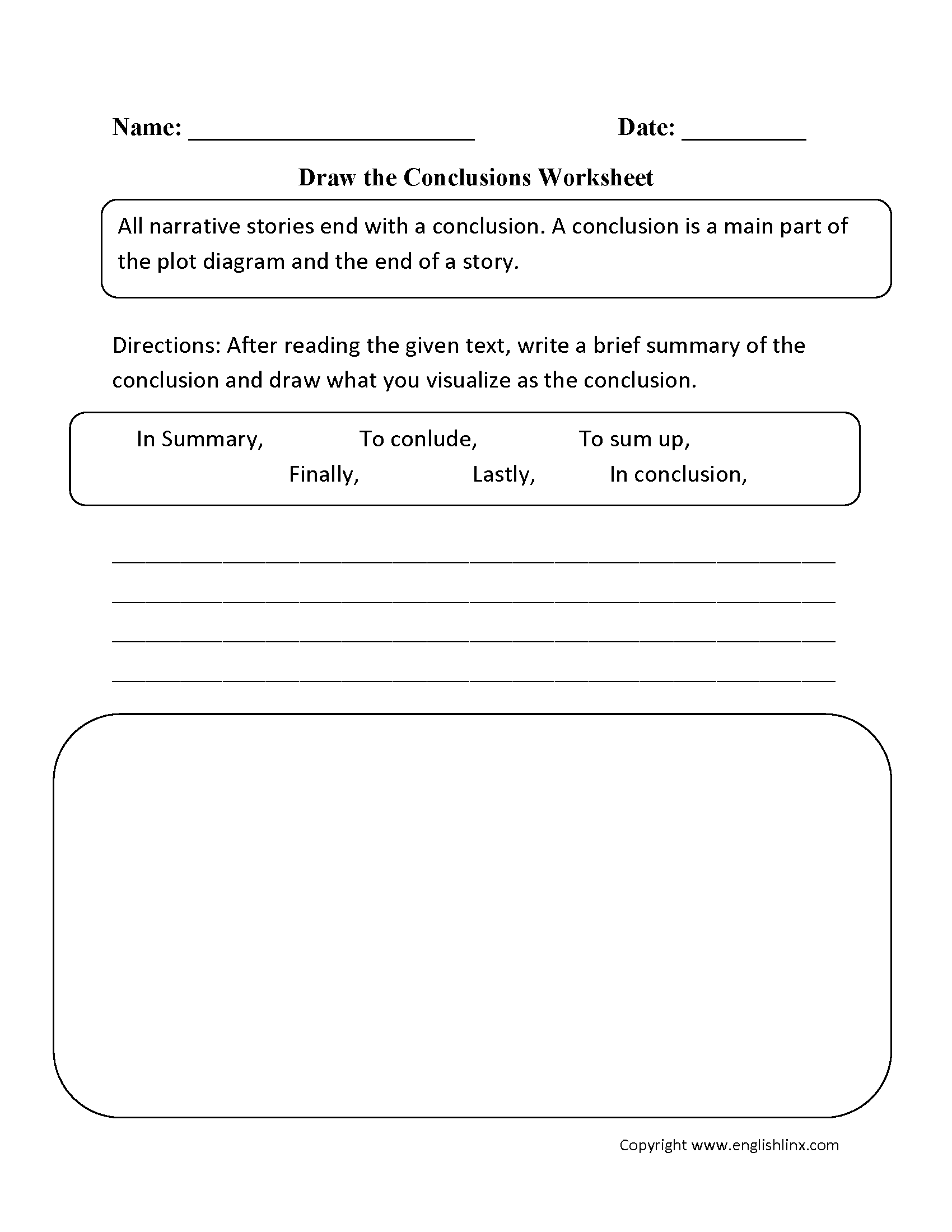 Writing Conclusions Worksheets  Draw the Conclusions Worksheet